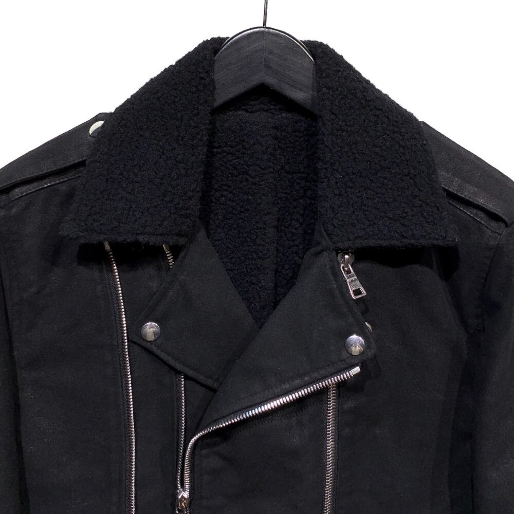 Balmain Black Waxed Cotton and Wool Lined Biker Jacket - Picture 4 of 11